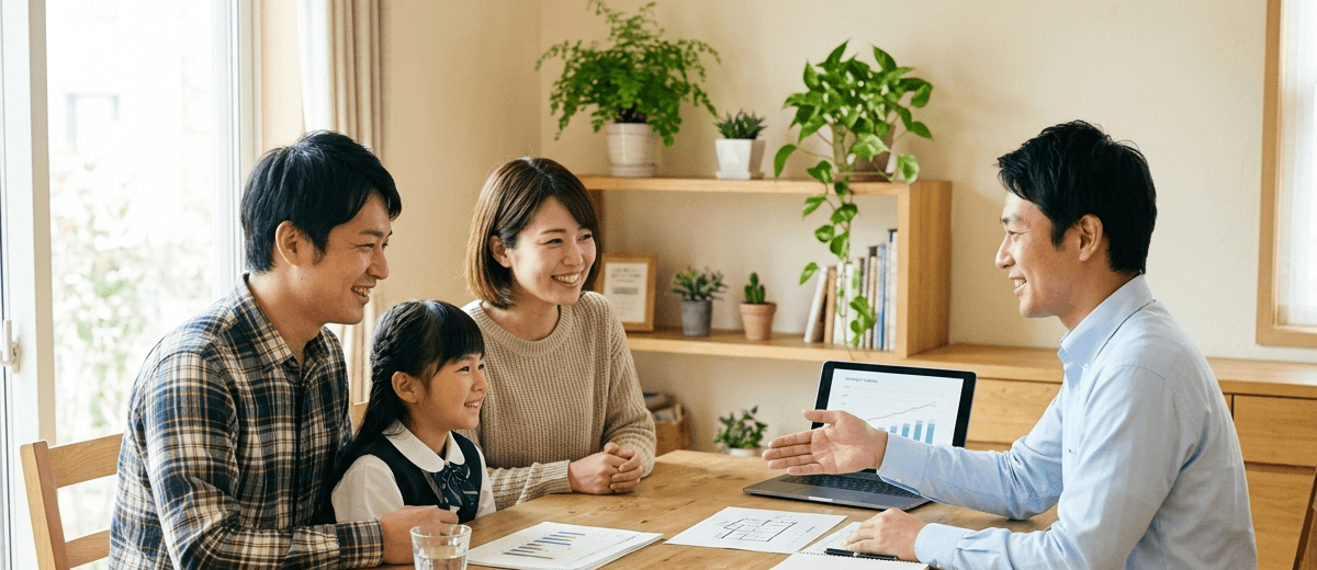 ご家族と打ち合わせを行う担当者
